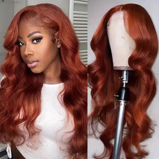 Brown Red Curly Hair Big Wave Front Lace Wig Chemical Fiber Full-head Wig