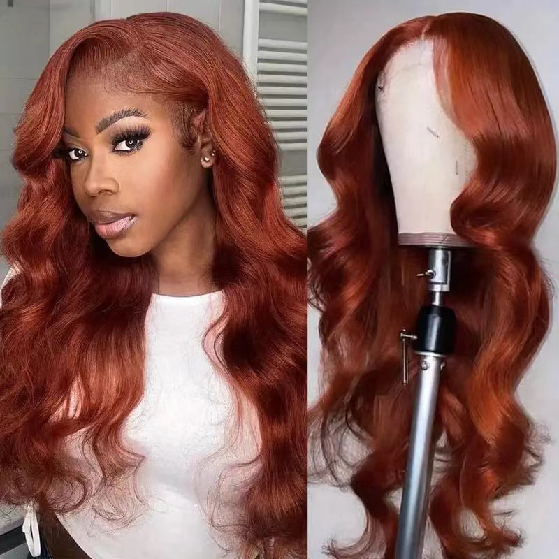 Brown Red Curly Hair Big Wave Front Lace Wig Chemical Fiber Full-head Wig