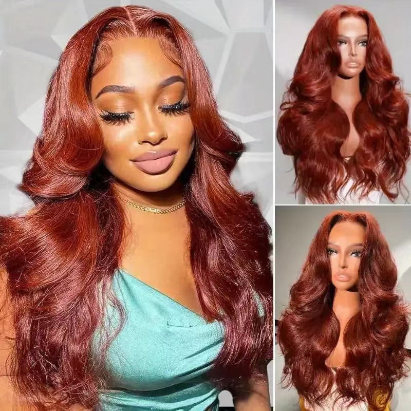 Brown Red Curly Hair Big Wave Front Lace Wig Chemical Fiber Full-head Wig